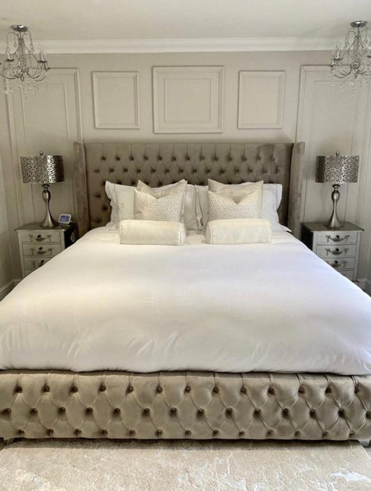 Sassari Chesterfield Winged Upholstered Fabric Bed